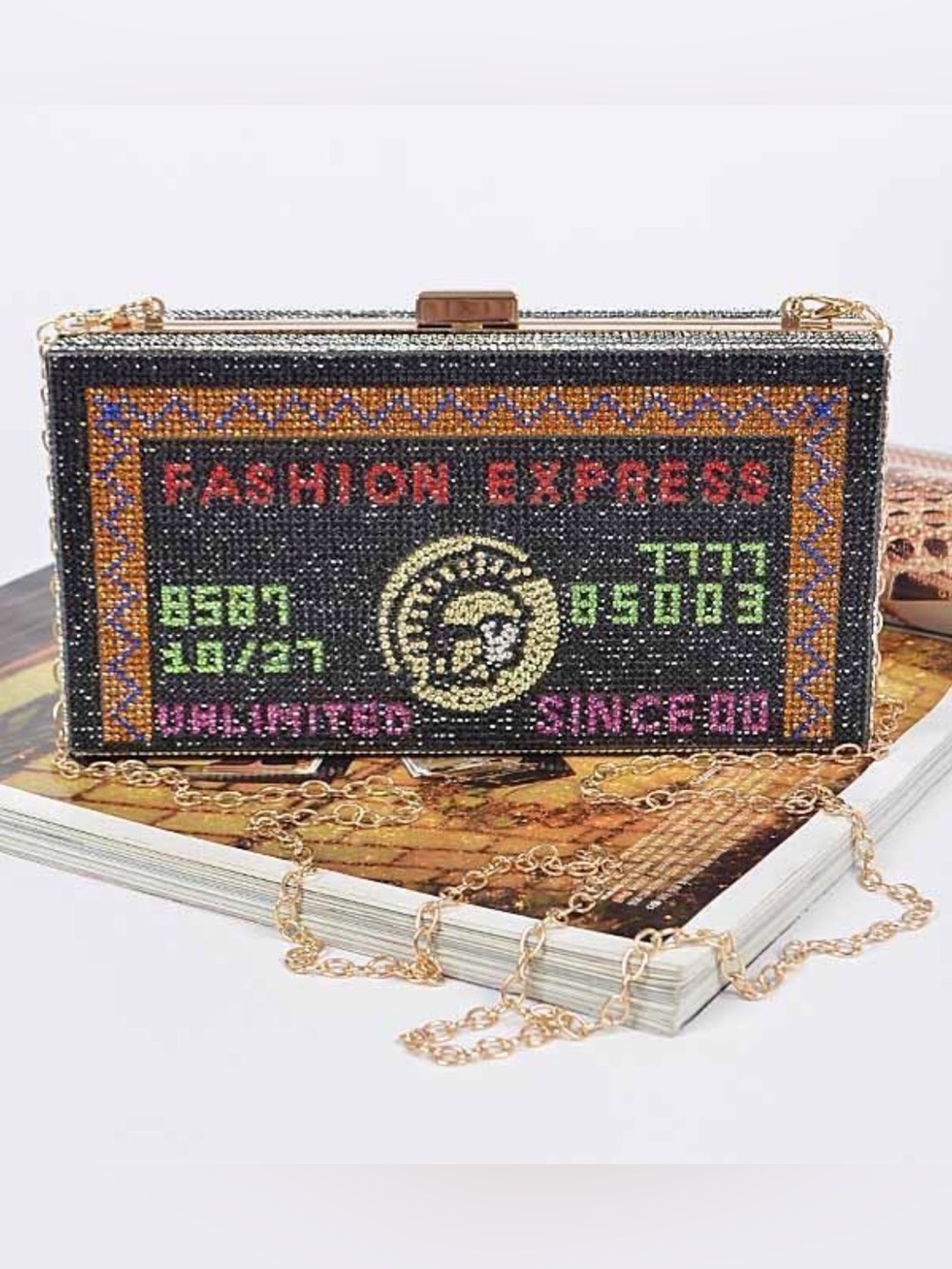 Crystal Embellished Card Wallet with Bold Lettering